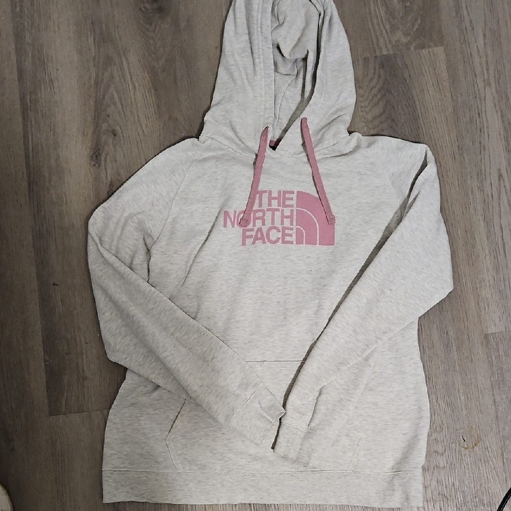 The North Face Gray Hoodie with Pink Logo